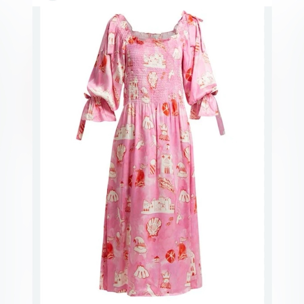 Shrimps Matteo smocked silk-satin dress Size 8 S/M